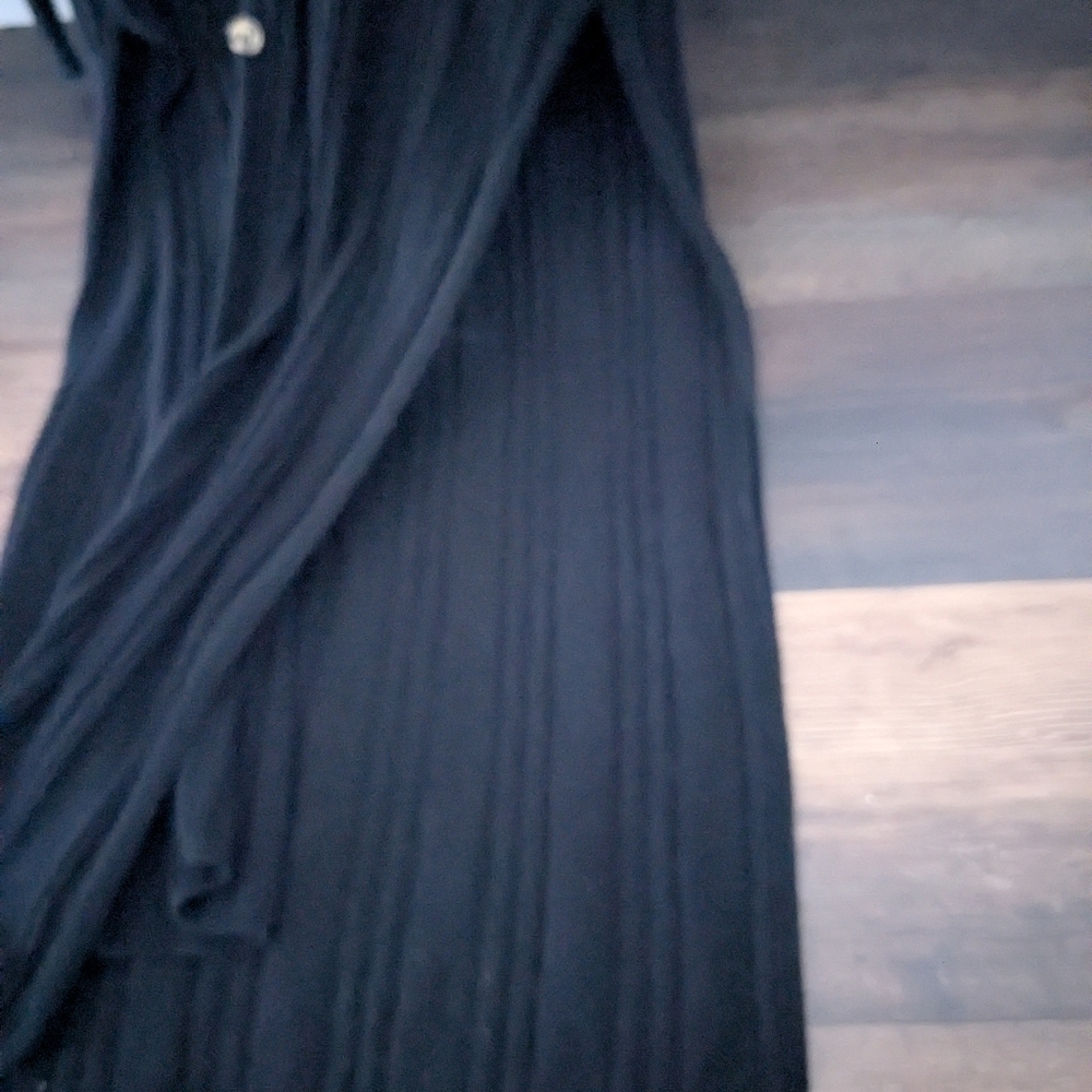 Gorgeous Free People Long Black Ribbed Button-Front Cardigan Size L Side Slits - Picture 4 of 8